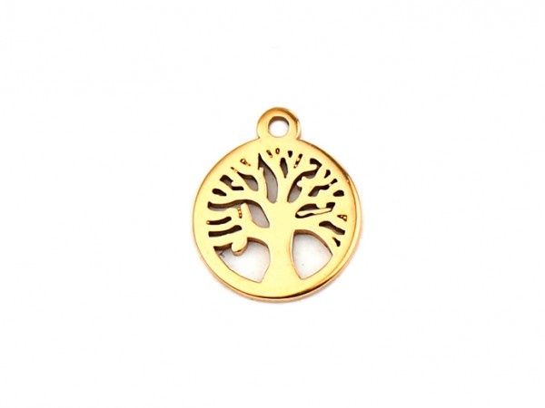Anhänger/Charm Lebensbaum, 10 mm, Edelstahl vergoldet