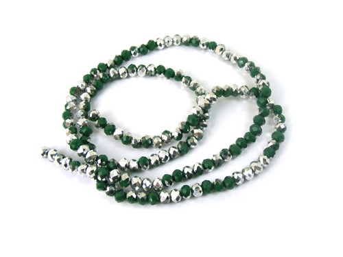 1 Strang Glasschliffperlen, 4 mm, silber/grün