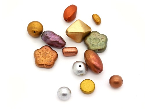 Perlen-Set, Glas, metallic