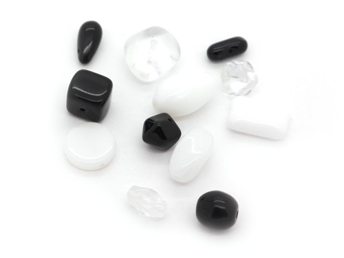 Perlen-Set, Glas, schwarz/weiß