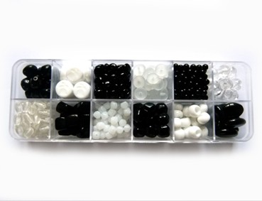 Perlen-Set, Glas, schwarz/weiß