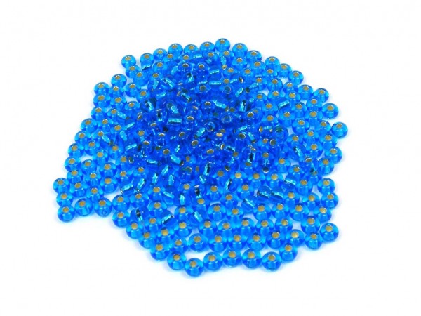 Roccailles, 4 mm, blau mit Silbereinzug