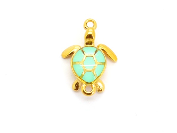 Verbinder, Schildkröte ~23x17mm, Zinklegierung, gold & türkis