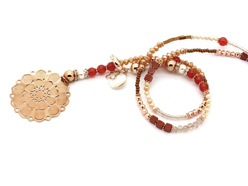 Halskette, 850 mm, rosé/karmin mit Anhänger