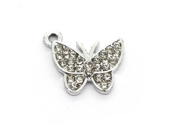 Anhänger Schmetterling mit Straß, 17 mm, versilbert