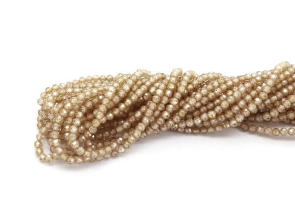1 Strang facettierte Zirkonia, 3 mm, rund, champagner