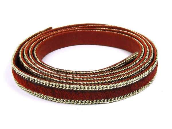 Lederband, 10 cm, 10 mm, rot/silber