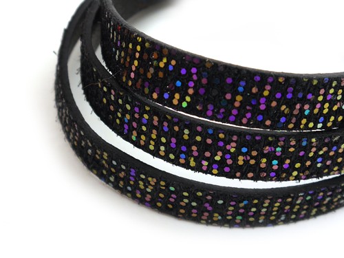 Lederband, 10 cm, 10 mm, schwarz, irisierend