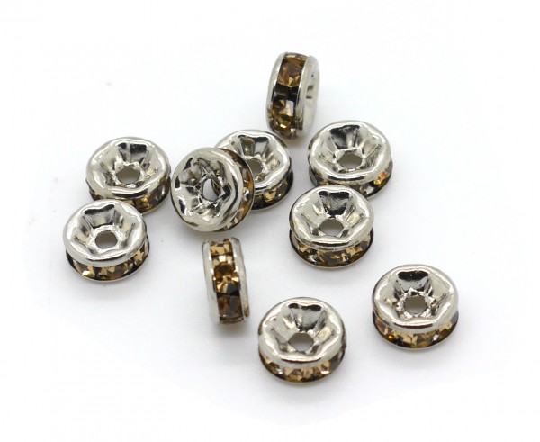 10 Strass-Rondelle, 6 mm, silber/gold