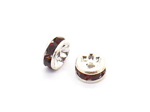 Strass Rondell, 5 mm, silber/rot