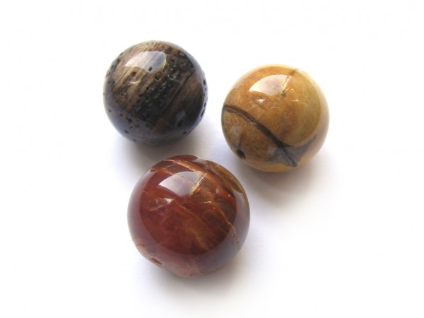 Versteinertes Holz, Kugel, 14 mm, braun, glanz