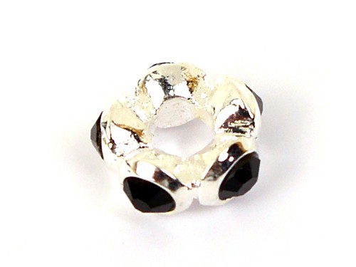 Strass Rondell, 15 mm, silber/schwarz