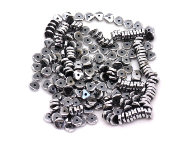 1 Strang Hämatit-Scheiben, gewellt, 4 mm, silber