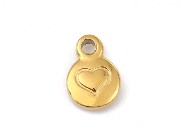 Anhänger/Charm Herz, 8 mm, Edelstahl vergoldet