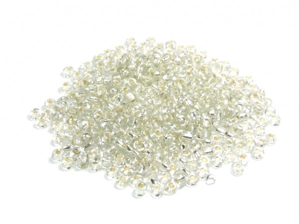 Roccailles, 4 mm, transparent mit Silbereinzug