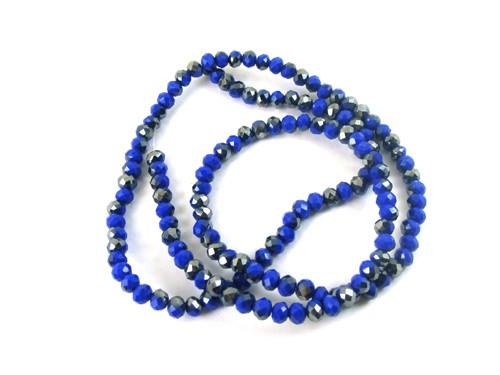 1 Strang Glasschliffperlen, 4 mm, silber/blau