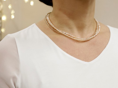 Halskette 3-teilig, 400-450 mm, creme/rosé