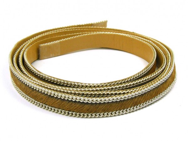 Lederband, 10 cm, 10 mm, hellbraun/silber
