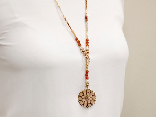 Halskette, 850 mm, rosé/karmin mit Anhänger