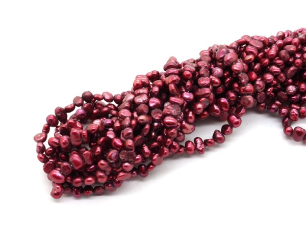 1 Strang Süßwasserperlen, 5x3 mm, bordeaux