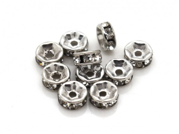 10 Strass Rondelle, 6 mm, grau/transp.