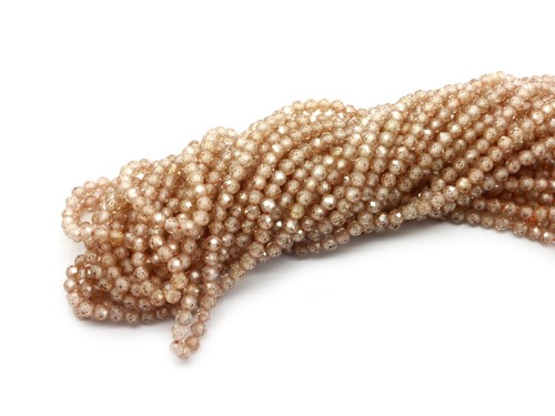 1 Strang facettierte Zirkonia, 3 mm, rund, champagner