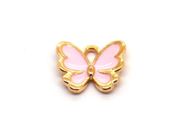 Anhänger/Charm Schmetterling, 13 mm, gold/rosa