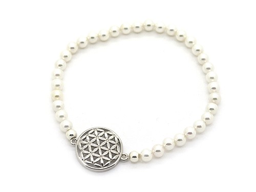 Armband Muschelkernperle, 17 cm, weiß/silberfarben