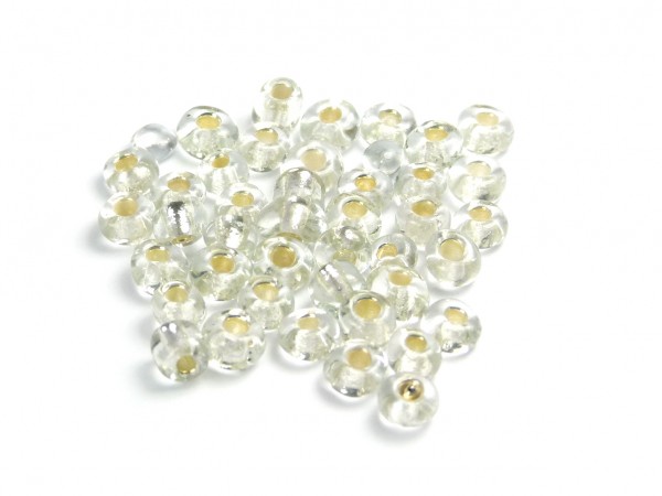 Roccailles, 4 mm, transparent mit Silbereinzug