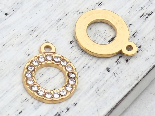 Anhänger/Charm, 13 mm, Edelstahl vergoldet/transparent