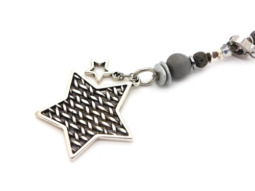Halskette lang, 800 mm, grau/silber mit Stern